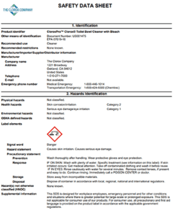 Figure 2: SDS for Clorox Pro™ Clorox® Toiler Bowl Cleaner with Bleach.